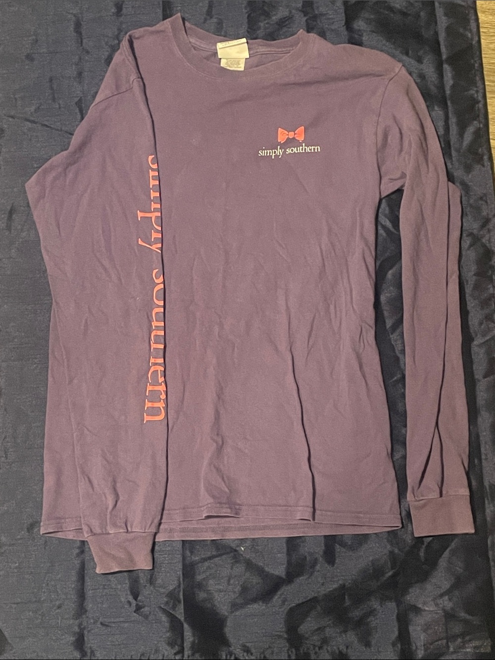 Women’s size small Simply Southern Long Sleeve Tee in Plum with Coral Logo